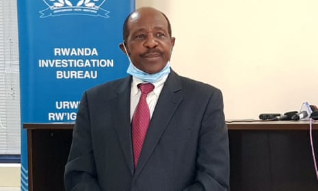 Rusesabagina is detained and paraded in front of media in handcuffs in Rwandan capital, Kigali, on 31 August. 