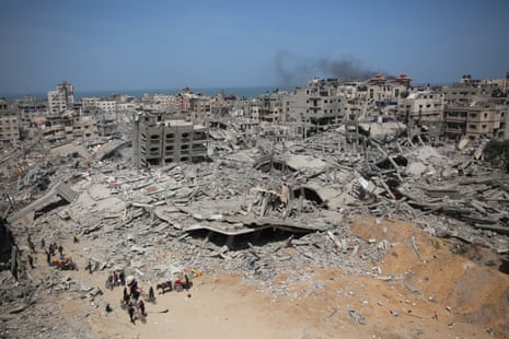 An aerial view of the damaged area around the Al-Shifa hospital in Gaza City after an Israeli assault on it during its ground operations inside Gaza, which have been ongoing since 27 October.