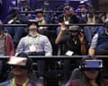 People look through Samsung Gear VR virtual reality goggles at the Samsung booth during CES International, Tuesday, Jan. 9, 2018, in Las Vegas. (AP Photo/John Locher)