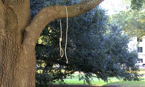 Officials said the nooses and signs were found on Monday shortly before 8am, on the south side of the grounds.