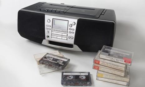 A boombox and cassette tapes