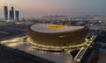 Lusail Stadium in Qatar at sunrise in June.