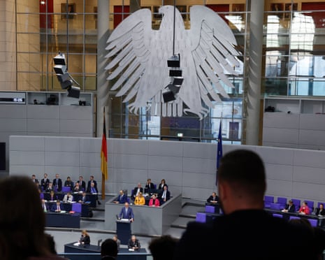 German chancellor Friedrich Merz addresses MPs at the Bundestag in Berlin.