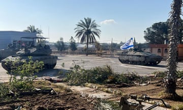 Israeli army handout of IDF tanks on the Gaza side of the Rafah border crossing