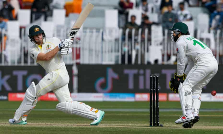 Steve Smith on the attack for Australia on day three in Rawalpindi.