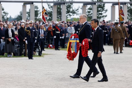 Britain's prime minister Rishi Sunak attends the UK Ministry of Defence and the Royal British Legion's commemorative ceremony marking the 80th anniversary of D-day, in Normandy.