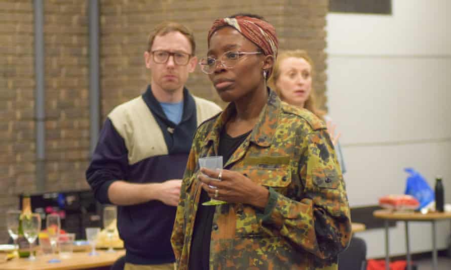 Nick Blakeley, Estella Daniels and Kate Copeland in rehearsals for The White Card at the Northern Stage.