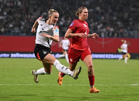 Lea Schüller scores against Poland in a Euro 2025 qualifier in May last year