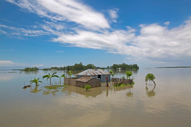 House sinks in flooded area of Lalmonirhat, Bangladesh