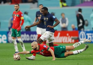 Morocco’s Sofyan Amrabat, one of the unexpected stars of the tournament, handles the ball during the semi-final against France.