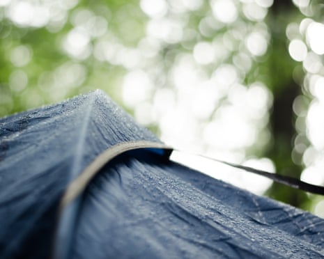 A tent wet with morning dew