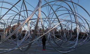 Antony Gormley’s New York Clearing (2020) located on Pier 3 in Brooklyn Bridge Park.