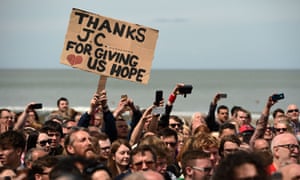 Labour supporters at a campaign visit in Colwyn Bay, north Wales, on the eve of the general election.