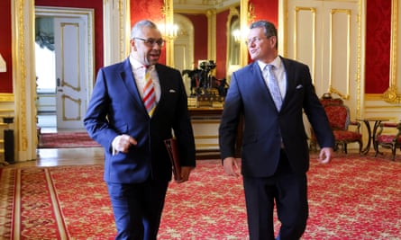 Foreign secretary James Cleverly and EU Commission vice-president Maroš Šefčovič at Downing Street last week.
