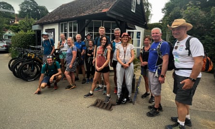 The group outside the post office in Peaslake.