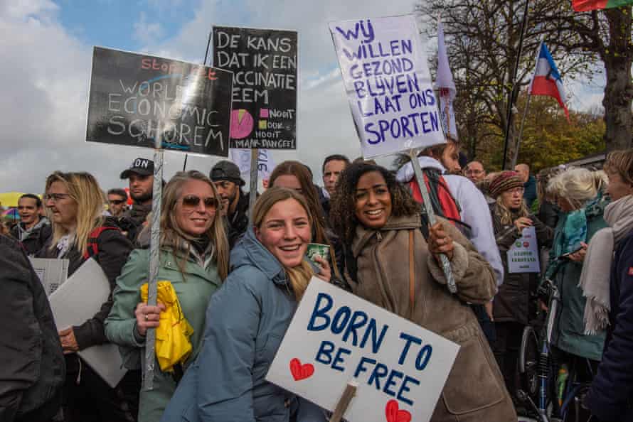 A demonstration in The Hague over new anti-Covid measures on 7 November.