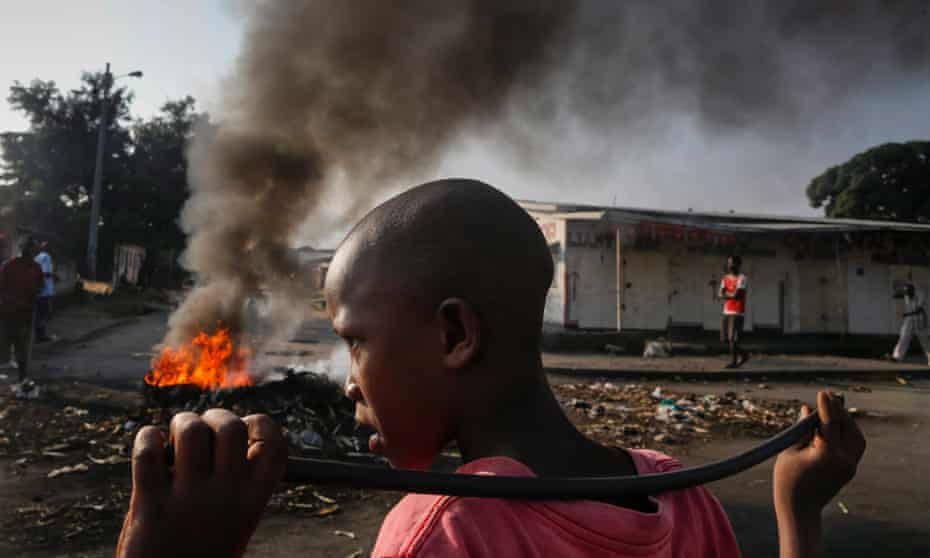 An explosion in downtown Bujumbura during an anti-government demonstration in May.