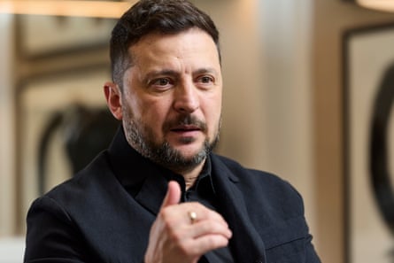 Head and shoulders shot of Zelenskyy speaking in interview