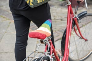 Pride Bike Saddle Cover  from the book Protest Knits by Geraldine Warner
