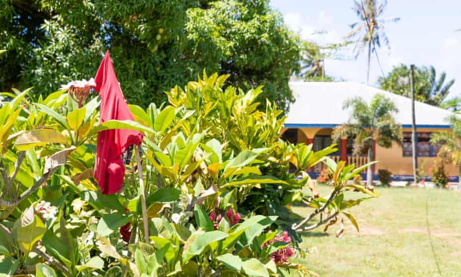 One of the red flags hanging outside homes in Samoa to indicate residents were not vaccinated against measles. Samoa has arrested an anti-vax campaigner amid the outbreak