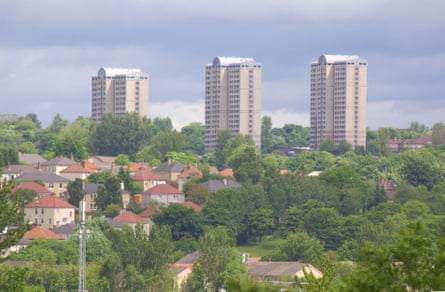 High rise flats from Tollcross Park in Glasgow.
