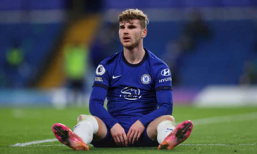 Timo Werner reacts during Chelsea's win over Leicester