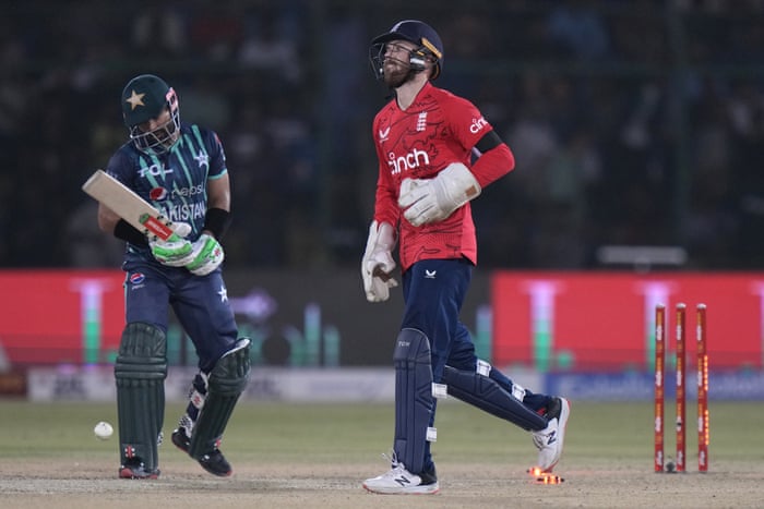 Pakistan v England: first men’s T20 cricket international – live | Pakistan v England 2022 5 Rizwan reacts after losing his wicket.