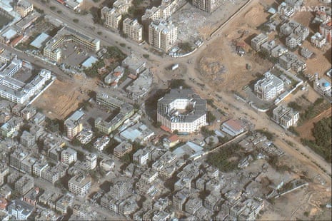 A satellite image shows the devastation around the Indonesian hospital in Gaza.