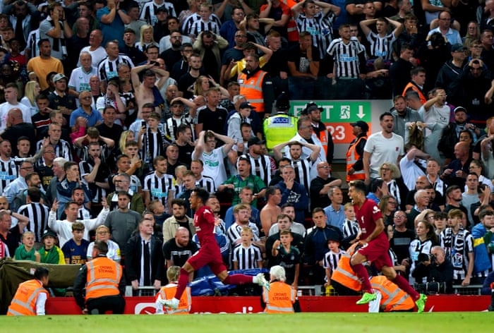 Newcastle United fans reacted as Fabio Carvalho celebrated Liverpool's winning goal at the last minute.