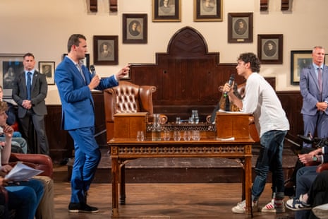 Charlie Kirk debates with students at the Cambridge Union in Cambridge, England.