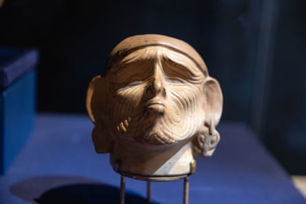A sculpture of the Moche culture’s version of a superhero, Ai Apaec, as an old man.