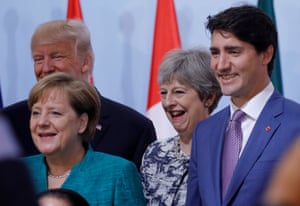 The German chancellor, Angela Merkel, Theresa May, Donald Trump and the Canadian prime minister, Justin Trudeau at the summit.