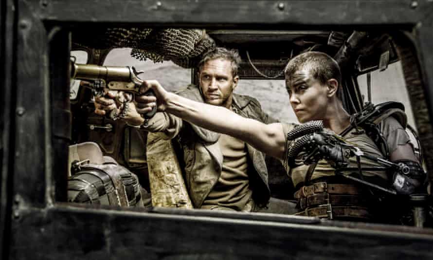Hardy and Theron in Mad Max: Fury Road.