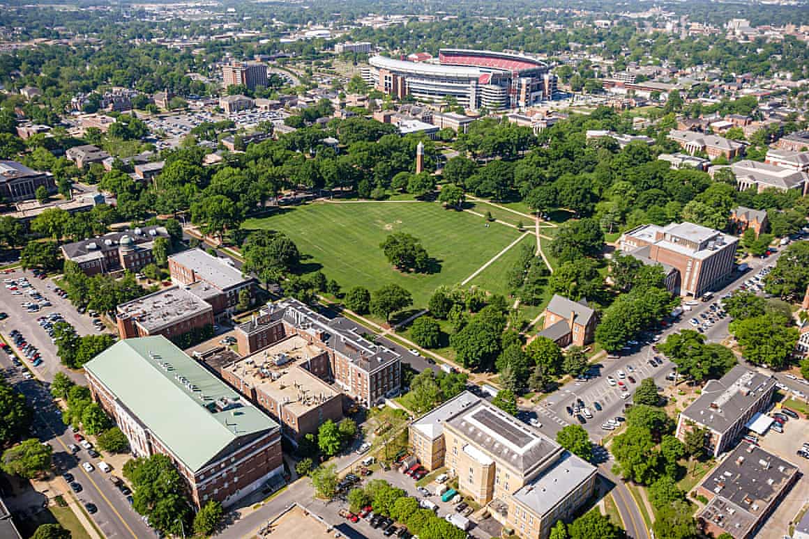 An aerial view of the University of Alabama.