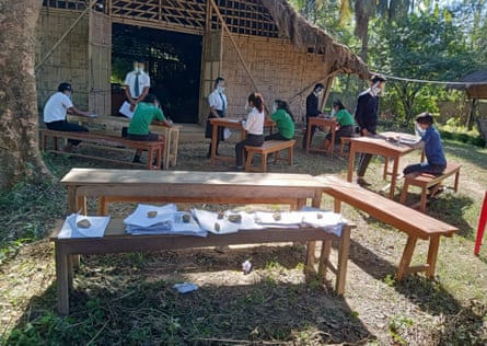 Students attending Covid-safe outdoor classes. The school now has 110 pupils between the ages of 4 and 15.