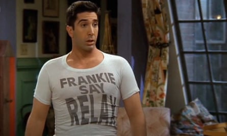 ‘We need to move on’ … Ross in the old ‘Frankie Says Relax’ T-shirt he takes back from Rachel.