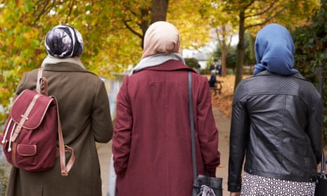 Muslim friends walking.