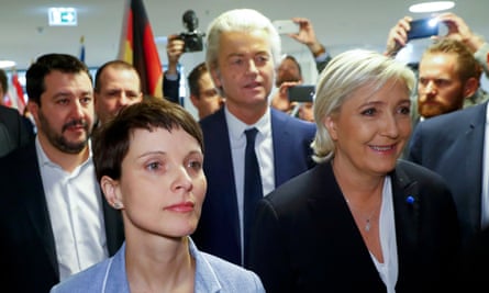 European far-right leaders in Koblenz, Germany, from left: Matteo Salvini (Lega), Frauke Petry (AfD), Geert Wilders (PVV) and Marine Le Pen (National Rally).
