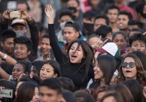 Kathmandu, Nepal Young girls cheer and dance during in a concert