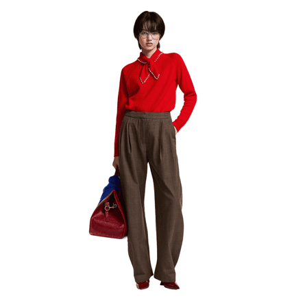 Essential Antwerp Red wool-cashmere sweater with pearl-embellished bow collar