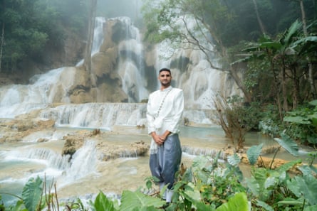 At a waterfall in Laos.