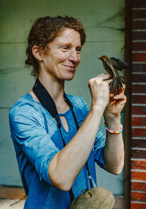 Prof Dr Miriam Liedvogel of the Institute of Avian Research, Germany, with a female blackcap.