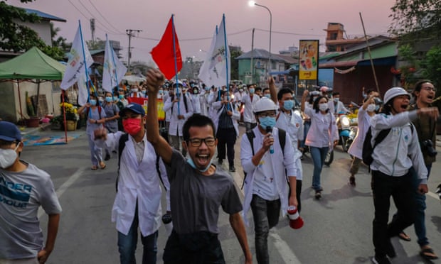 protesters in a demonstration against the military coup in Mandalay