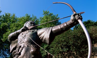Statue of Robin Hood in Nottingham, Nottinghamshire, England.