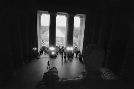 A massive crowd marches from the Washington Monument to the Lincoln Memorial during the March on Washington in 1963.