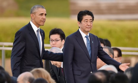 Barack Obama and Shinzo Abe at the Hiroshima Peace memorial park in May