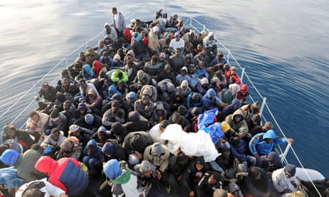 Migrants in the Mediterranean Sea off the coast of Libya in January 2018