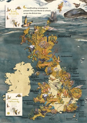 Map showing successful crowdfunding campaigns to donate copies of The Lost Words to schools, using illustrations by Jackie Morris