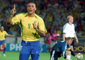 Ronaldo celebrates after one of his goals in the World Cup final in 2002.