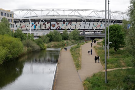 Fans walking through the Olympic Park towards the stadium before the Premier League match between West Ham United and Arsenal at the London Stadium on May 10th 2026.